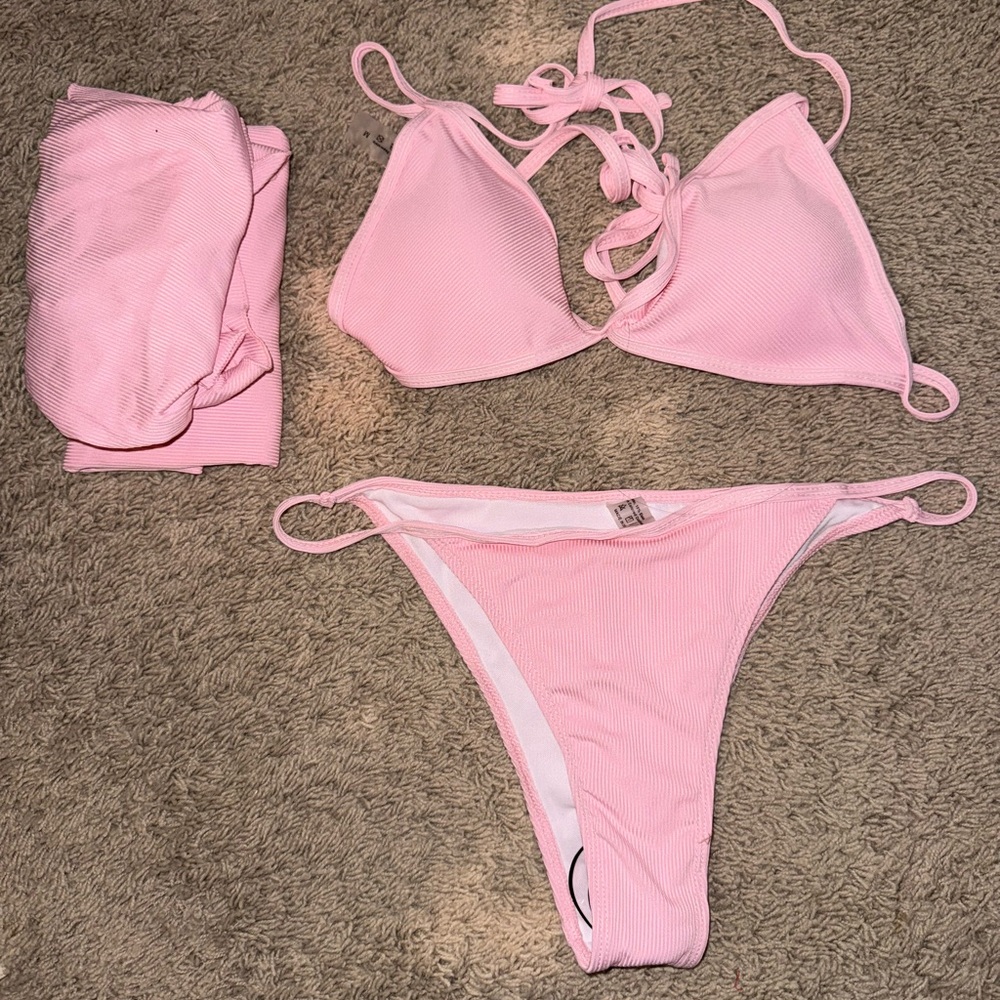 Pink Bikini Set with Sarong
